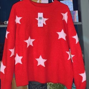 soft bright red with stars cropped sweater swoop neck thick